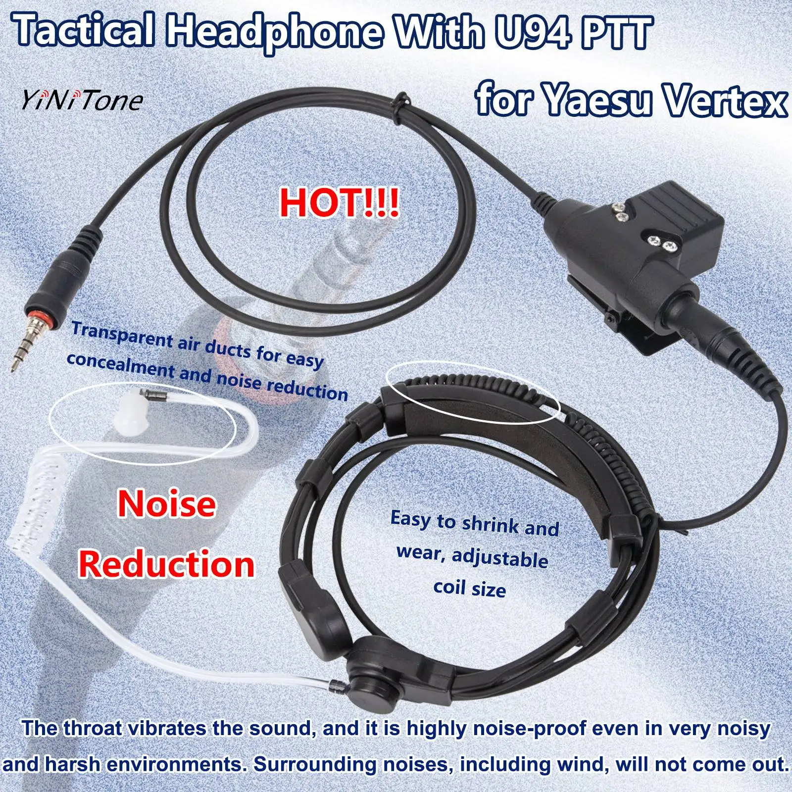 Headset with U94 PTT for Yaesu Vertex VX6R FT270R walkie talkie 7.1mm  telescopic throat controlled noise reduction Headphone Se