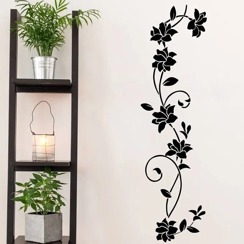 Black Flower Vine Vinyl Wall Stickers Refrigerator Window Cupboard Living Room Decoration DIY Wall Decals Art Mural Home Decor