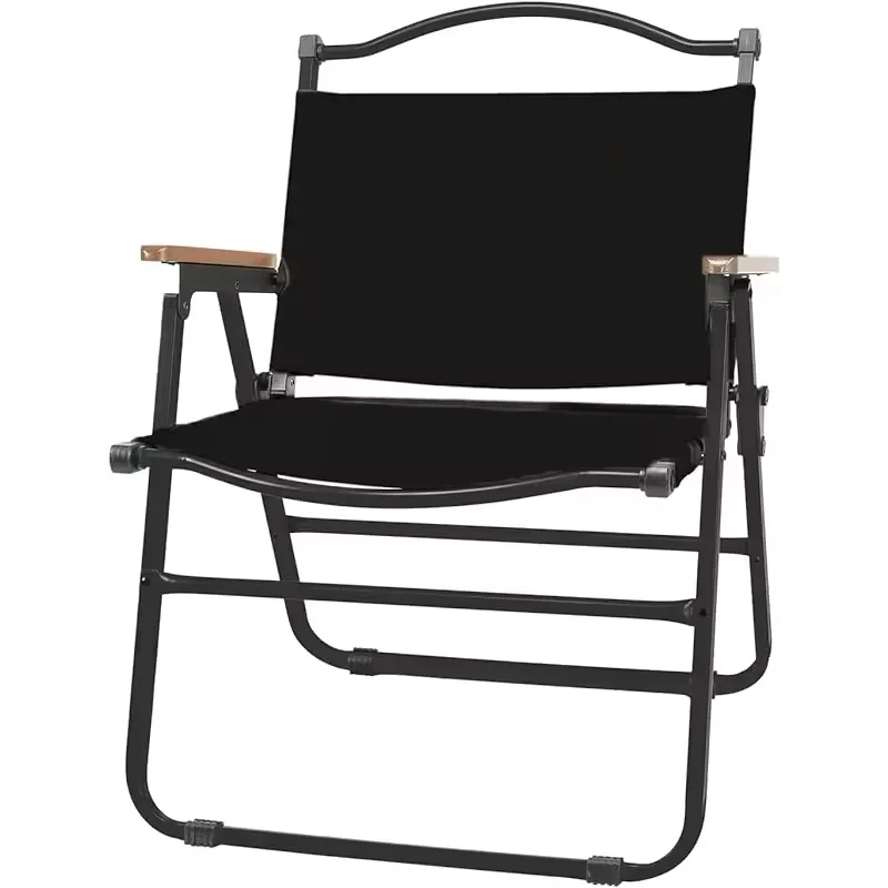 

Outdoor Camping Chair Foldable Portable Beach Chair Wooden Armrests Metal Frame Travel Chair Picnic Barbecue Cooking