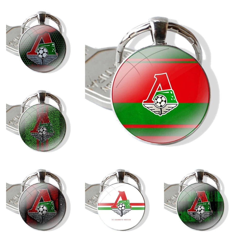 Keychain Handmade Glass Cabochon Key Ring Holder Pendant Key Chains Lokomotiv Moscow logo