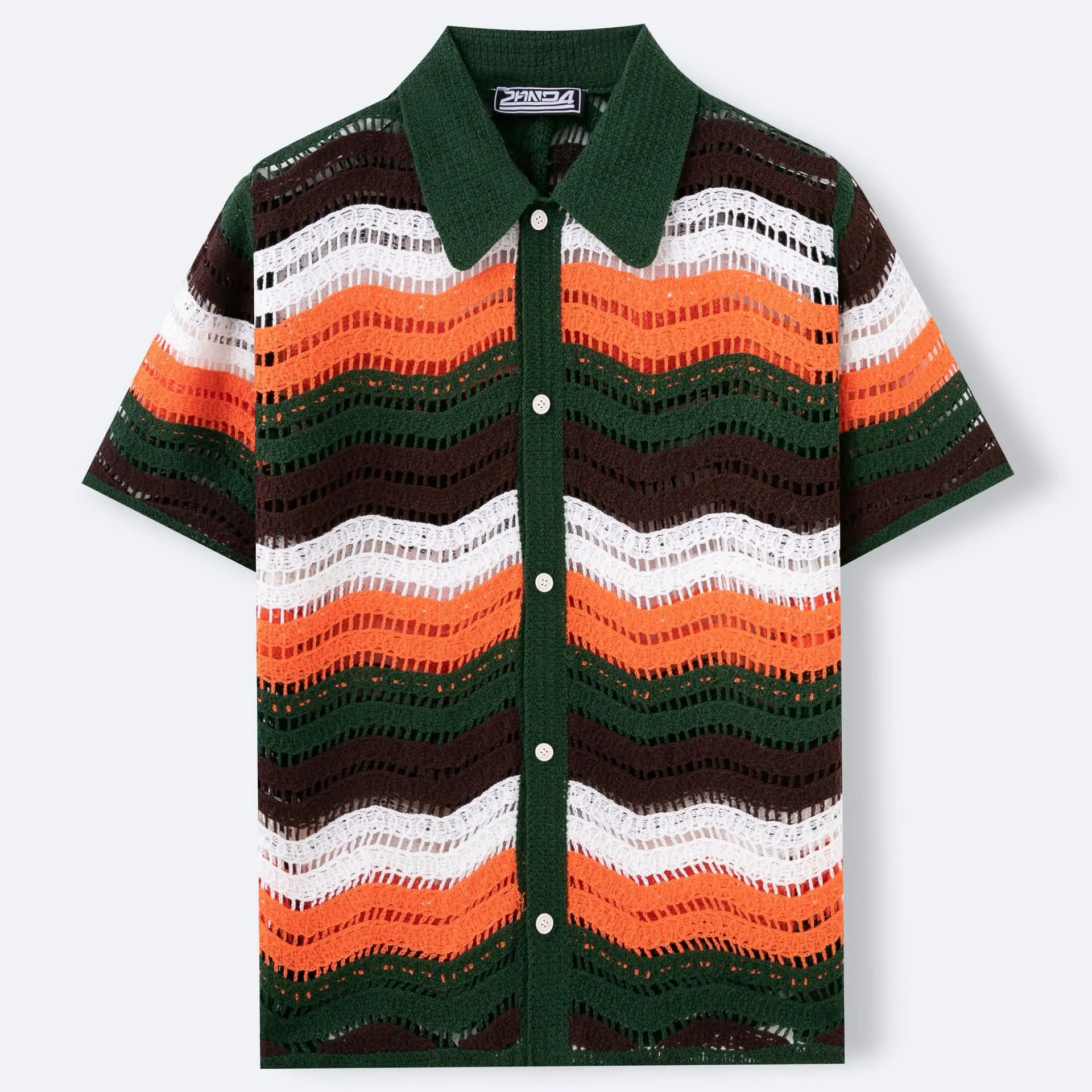 Vintage New Men Color-coded Striped Breasted Short Sleeve Turn-down Collar Simple Basic Daily Casual Polo Cardigans Male Clothes