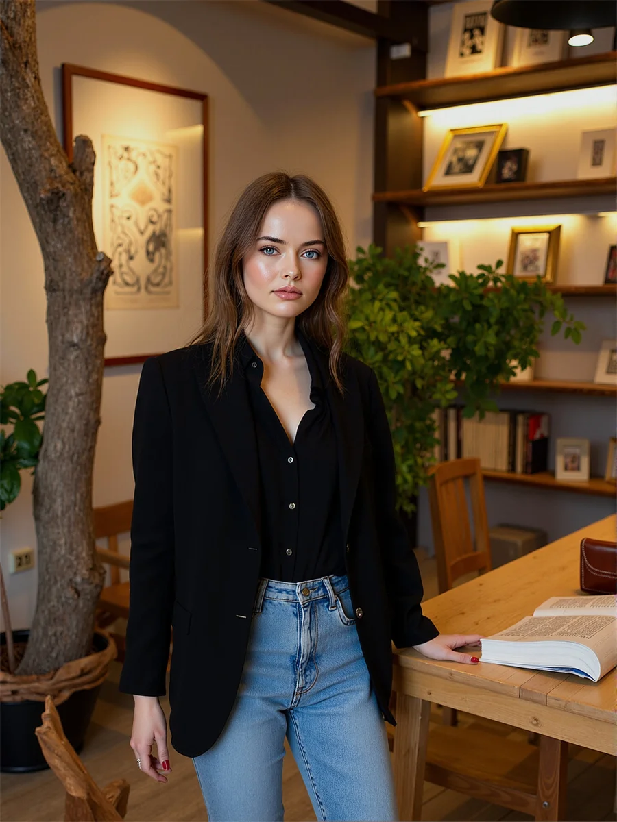 

Однобортные классические пиджаки для женщин, женская одежда для колледжа, удобная одежда с блестками, утепленная, контрастная, нежная