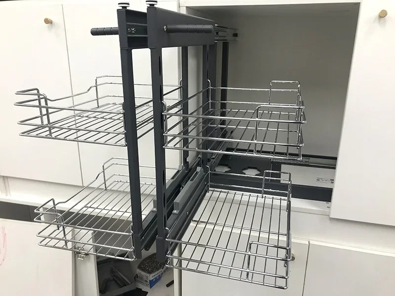 سلة سحب زاوية الخزانة، جميعها يسحب للخارج، سلة توابل من الزجاج المقسى للمطبخ الصغير، رف تخزين بأدراج سلة الأطباق