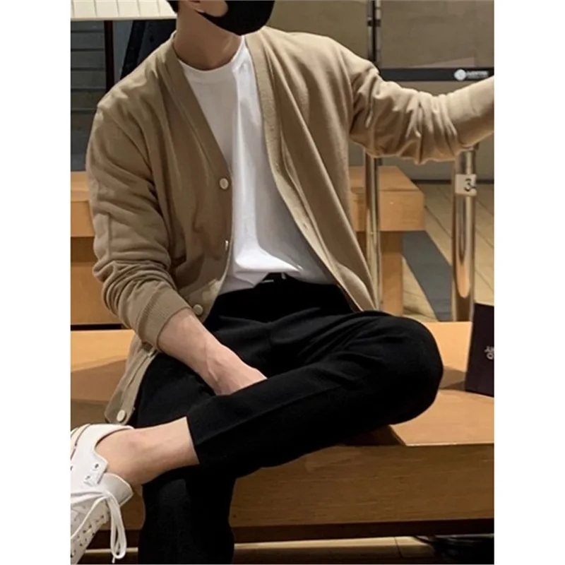Men's Spring and Autumn New Style Korean Fashion Open Knitted Sweater Trendy Knitted Sweater Simple Lazy Sweater