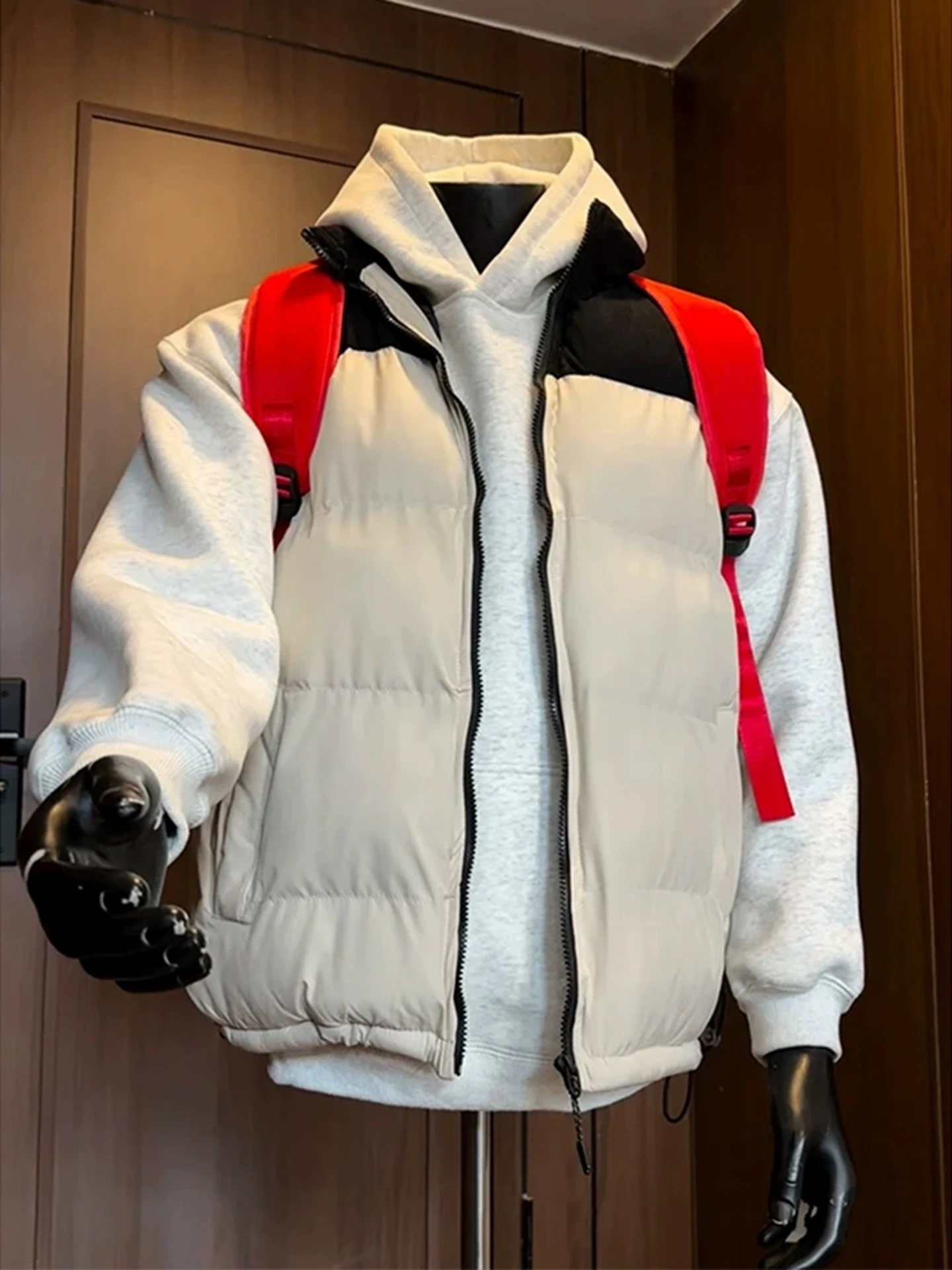 

White American Sle down Vest Men's Faionable Svel Stand Collar Cotton Jaet for Autumn And Winter Layering