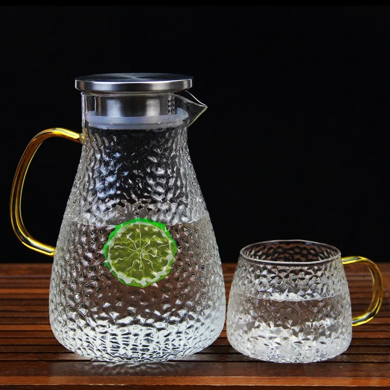 Heat Resistant Glass Kettle Lemonade Container Teapot Glass Jug for Water Cold Beverage Dispensing Jug Tea Infuser Juice Lid Bar