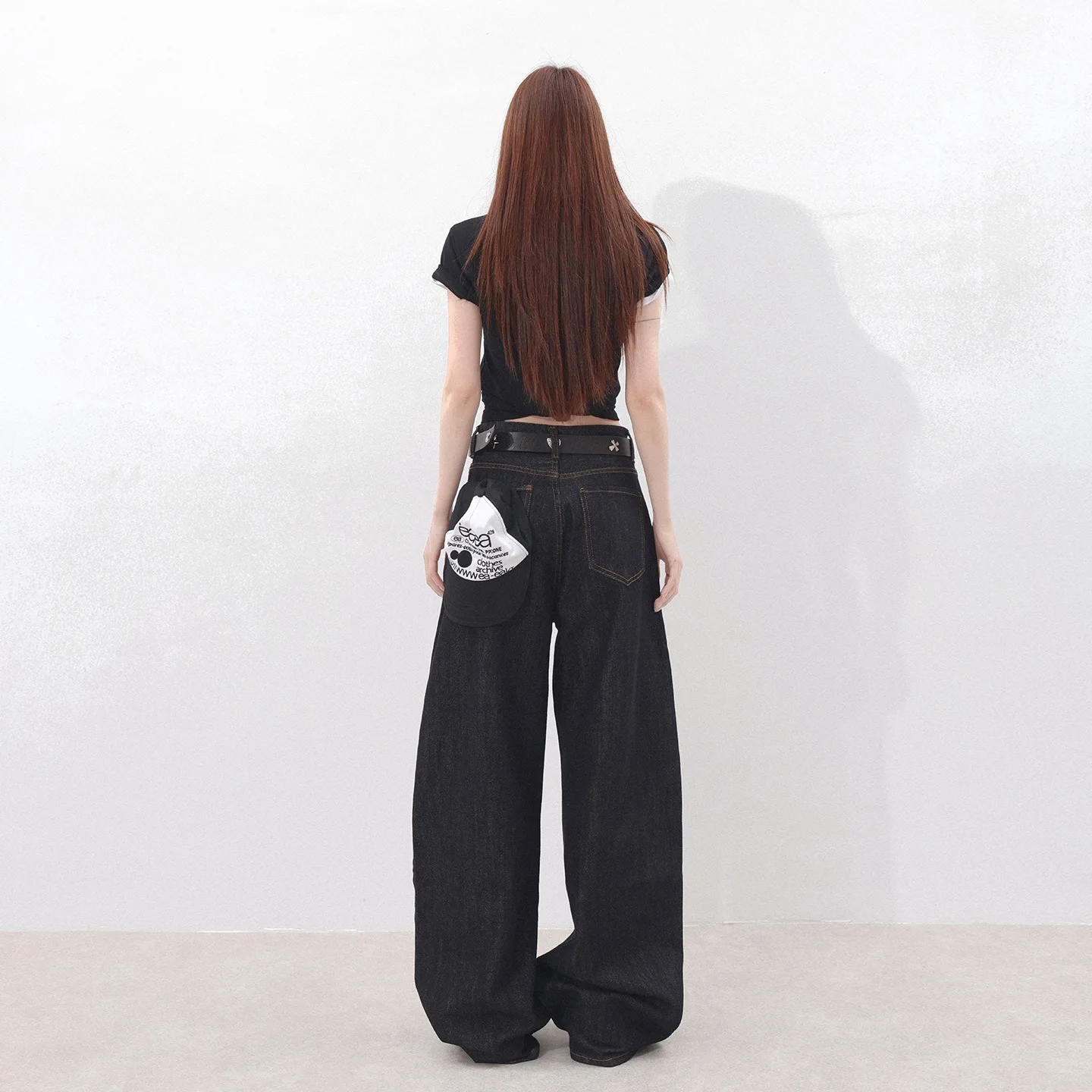 Trendy Bright Color Letter Print Wide Leg Jeans Women's Loose Fit Slimming Cover up Fashionable over Layering Denim Pants