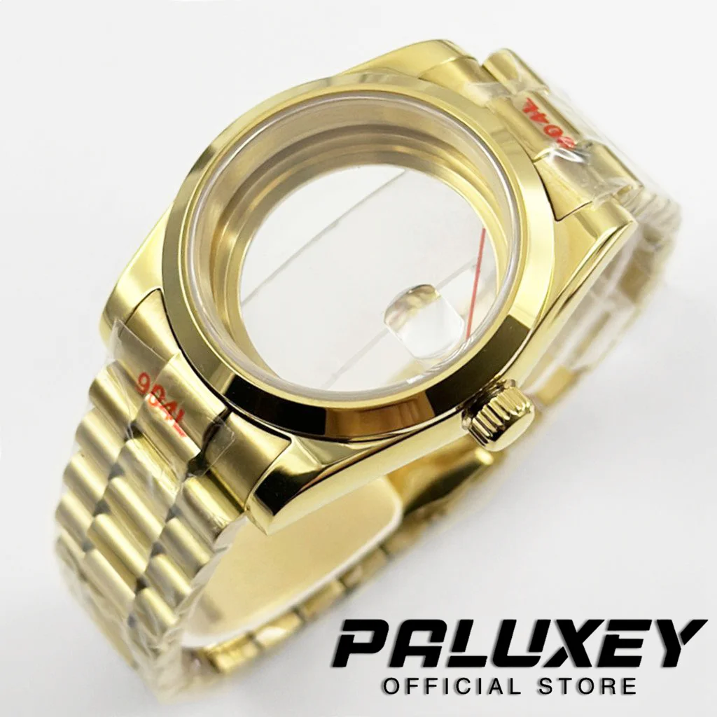 

Корпус для часов NH35 36 мм/40 мм, золотой, с браслетом Presidential, сапфировым стеклом, водонепроницаемый, подходит для механизмов NH34, NH35, NH36, NH38, ETA2824.