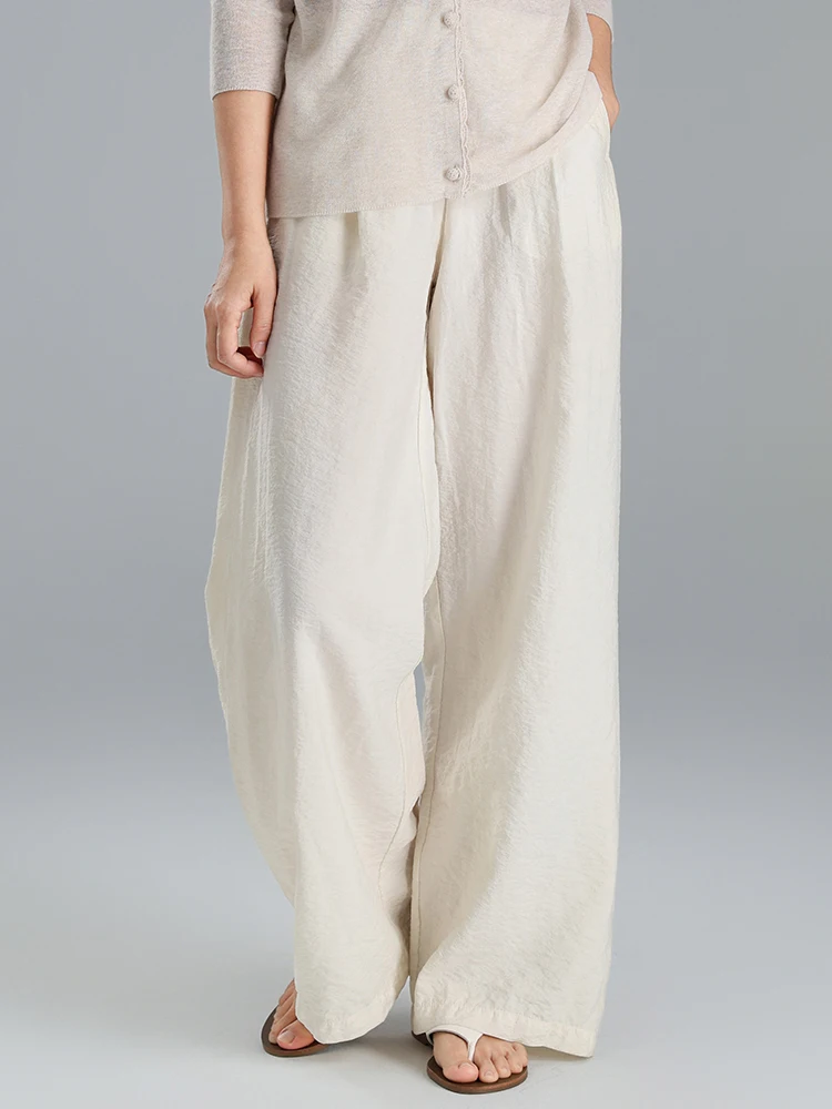 

Повседневные универсальные широкие брюки, женские драпированные шелковые прямые брюки с высокой талией, осенние новые модные брюки