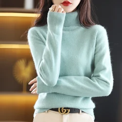 Women's Autumn And Winter New Warm Top Mink Cashmere Women's High Turnover Collar Pullover Slim Fit Fashion Jacket Sweater