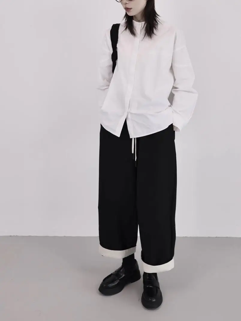 

High Waist Wide Leg Casual Pants Women's Loose Slimming Color Block Spring New Nine Point Straight Leg Pants Harajuku Style
