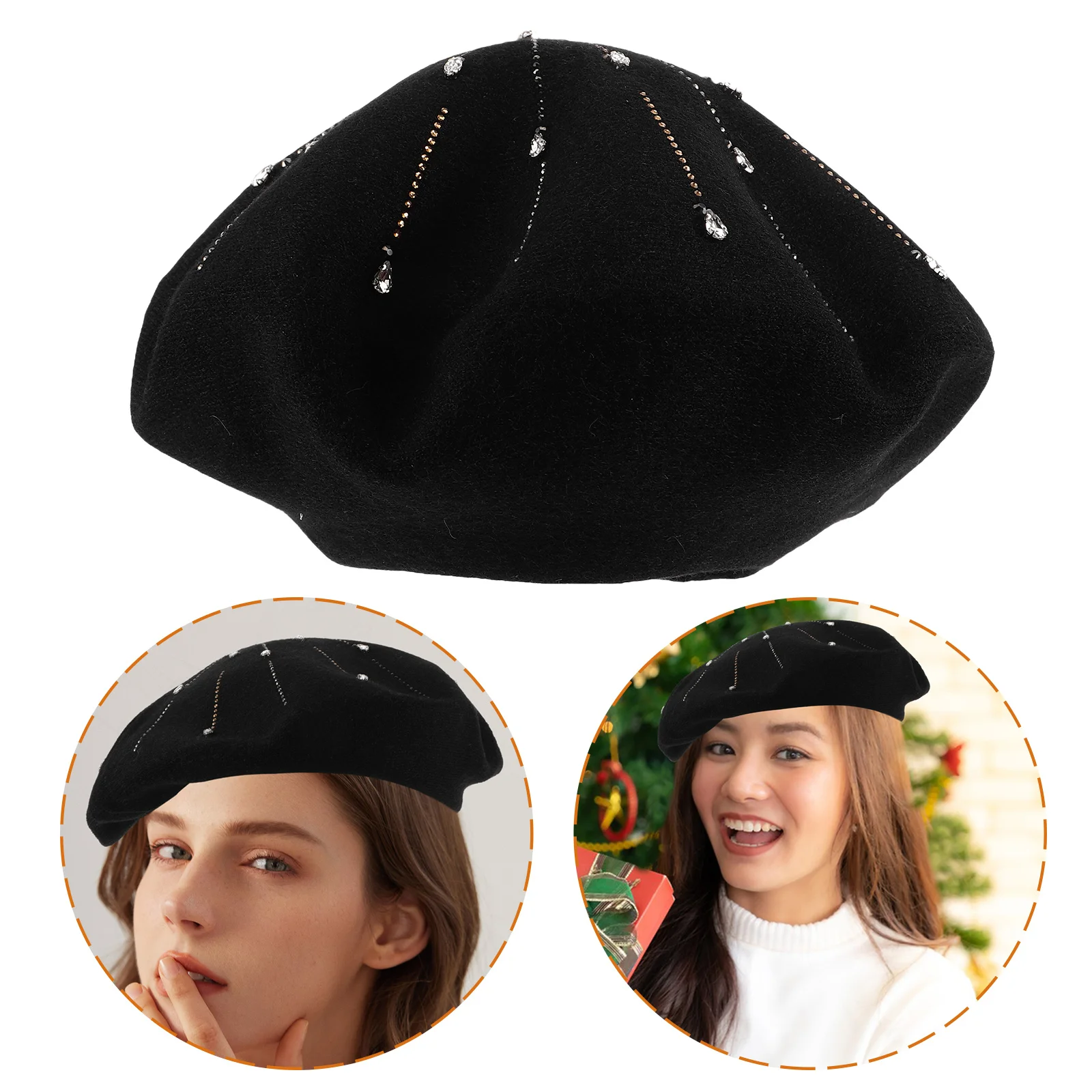 

Vintage Beret Hat For Women Cute Fashionable Beret Cap Cozy Soft Hat Daily Wear Costume Accessory Decorative Rhinestone