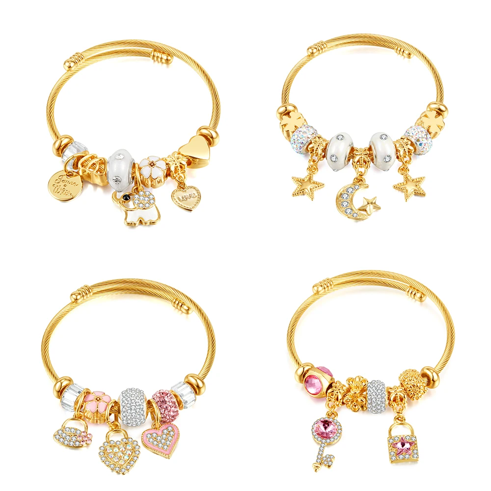 

JHSL Classic Children Women Stainless Steel Statement Charm Bracelets Bangles Gold Color Fashion Female Jewelry New Arrival