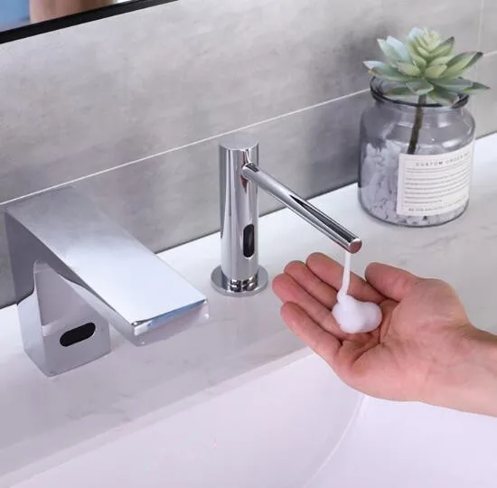 Automatic Liquid Soap Dispenser,Faucet Style Brass Sensor Hand Touchless Automatic Smart Foam Soap Dispenser,For Bathroom