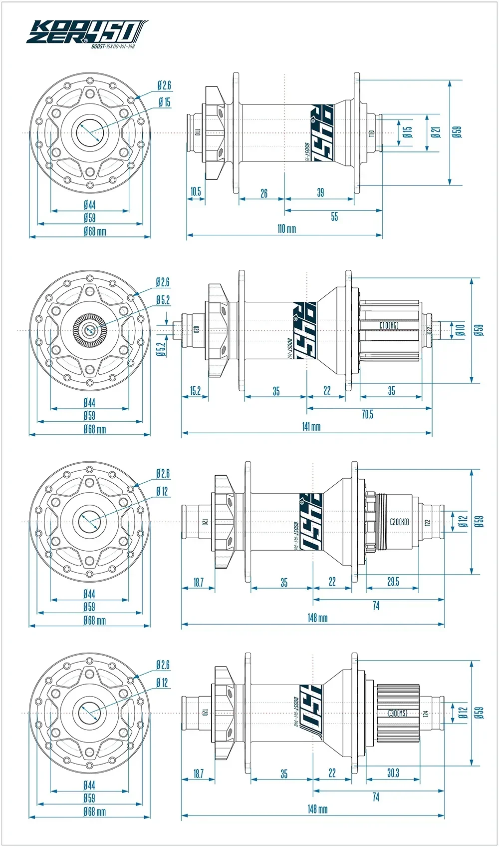 Koozer 450 Boost XD HG MS 11 12s 120HD 28H 32 Holes CR-MO Steel Axle 15x110 12x148 THRU Eagle Bike Parts MTB Bicycle Hubs