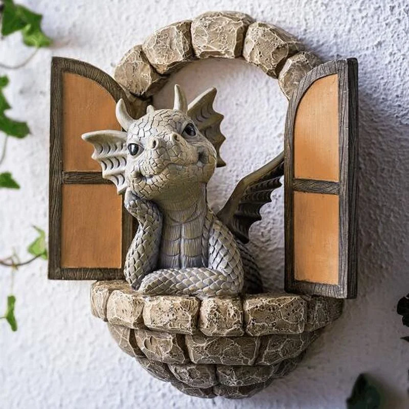 Estatua mini de dinosaurio de resina pensativa para jardín exterior - imagen 3