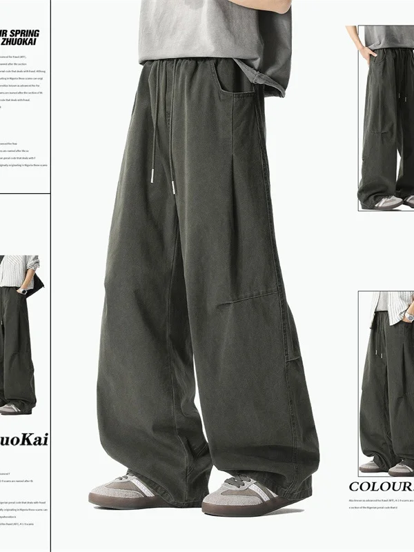 

Spring Straight Leg Workwear Pants Men's Trendy Vintage Loose High Street Cool Faionable American Cotton Casual Trousers