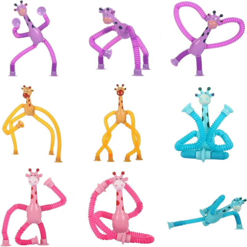 Telescopic Giraffe Toy Shape Fidget Toys with LED Child Fun Interaction Puzzle Sensory Tubes for Toddlers Fidget Toys