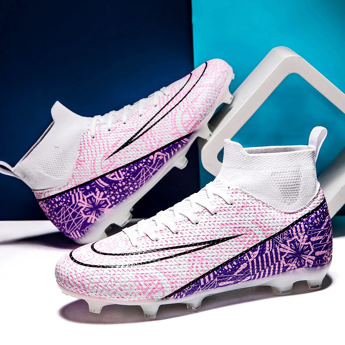 

High-top FG long stud and TF short stud soccer shoes,unisex style available in 4 colors,featuring breathable and non-slip design