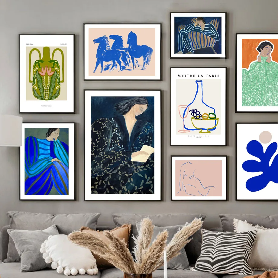 

Abstract Line Striped Pajamas Woman Horse Vase Wall Art Canvas Painting Nordic Posters And Print Wall Pictures Living Room Decor