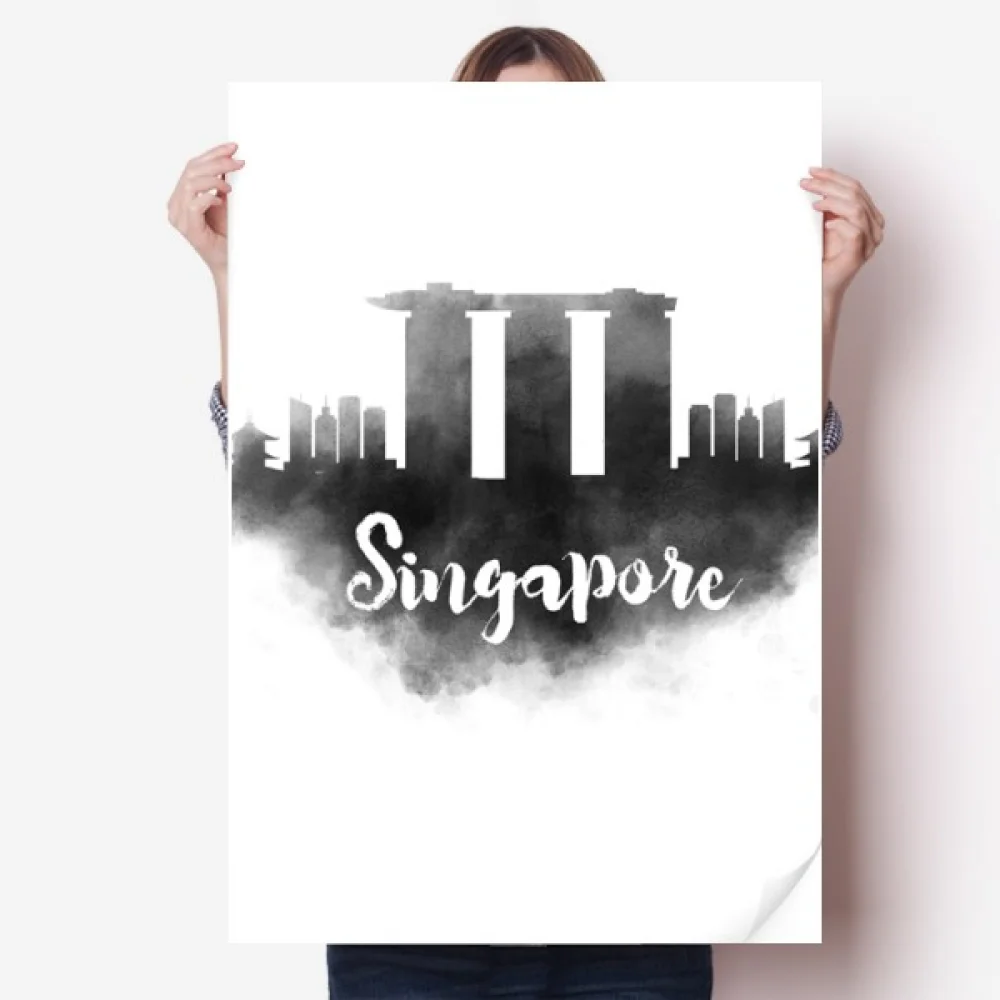 

Singapore Lankmark Ink City Painting Sticker Decoration Poster Playbill Wallpaper Window Decal