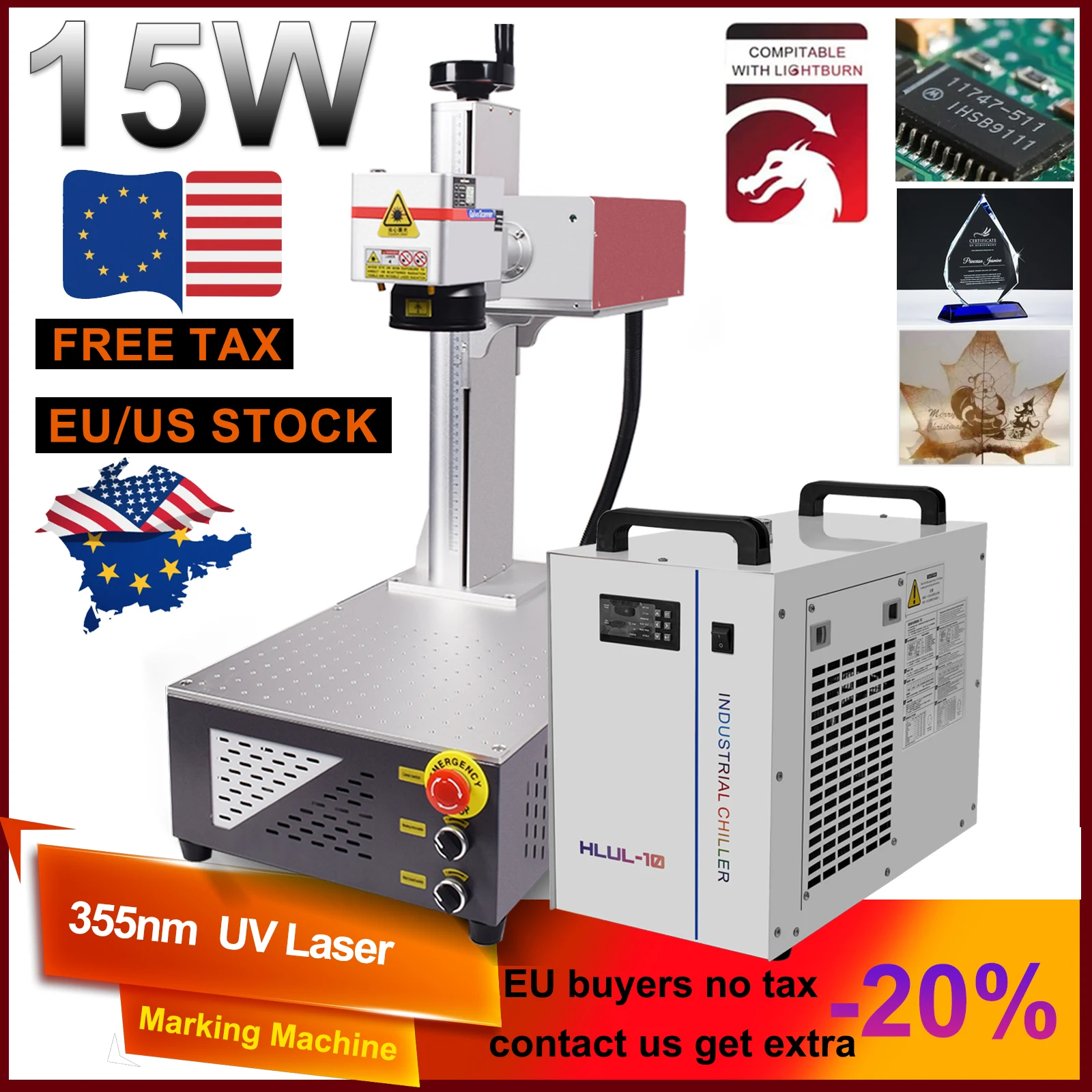 

15W UV Laser Marking Machine 10W 355nm Laser 5W UV Laser Engraver for Metal Glass/Wood/PVC/Metal/Plastic Leather Water Cooling