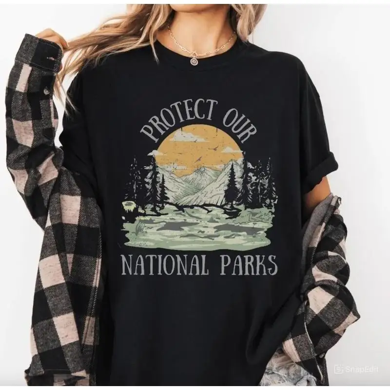 

Protect Our National Parks T-Shirt for Women | Vintage Washed Outdoors Graphic Tee | Retro Mountain Forest Gift | Nature Lover