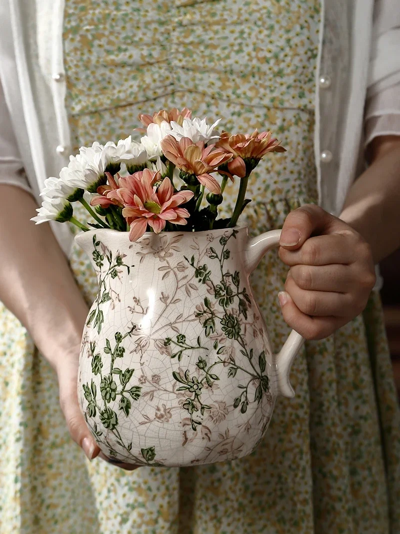 Green Dual-color round Belly Flower Vase Home Decoration Tabletop Ornament Flowers Dried Flowers