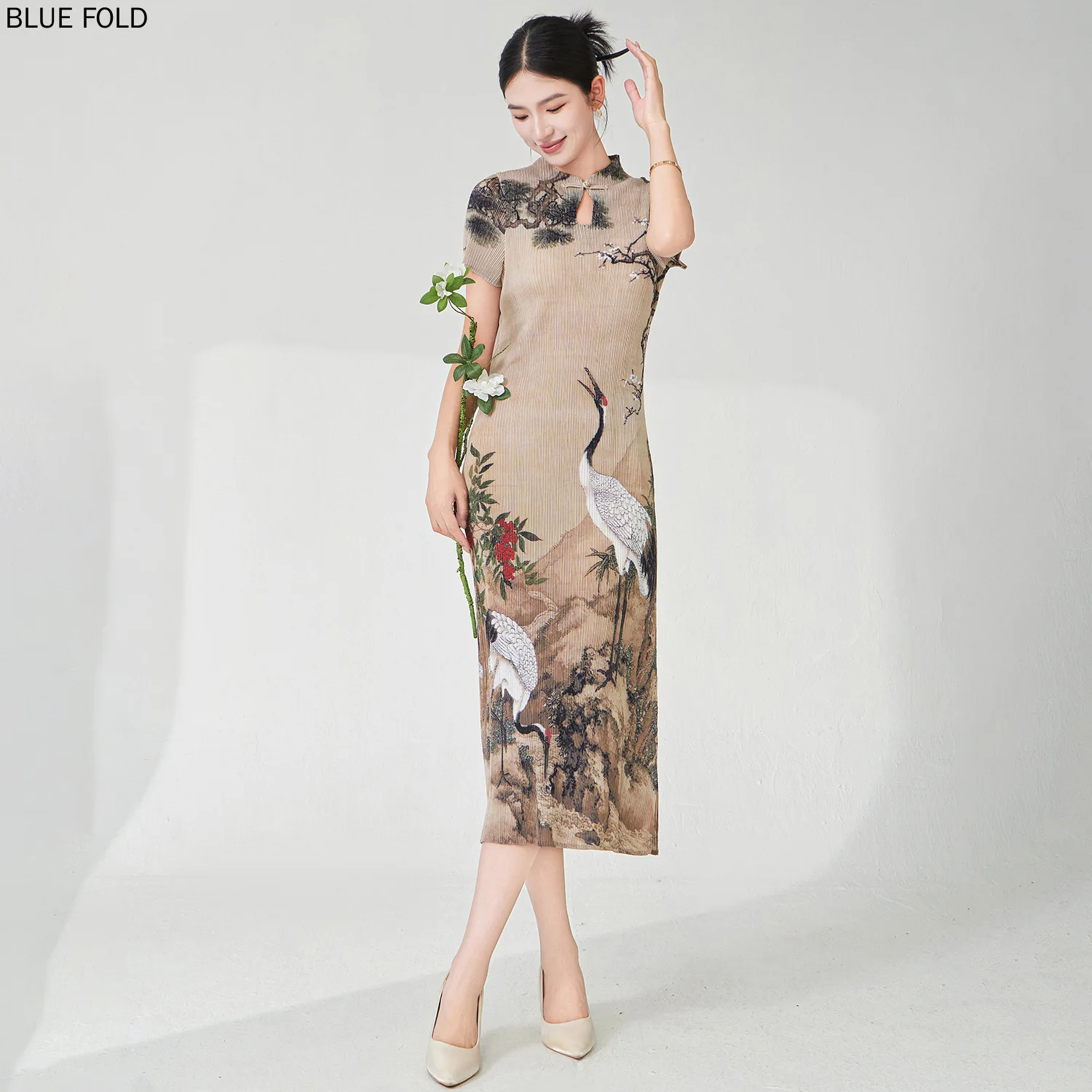 

Modified Version Cheongsam Chinese Style Charm Temperament Elegance Retro Printing Split Senior Absolute Beauty Miyake Dress