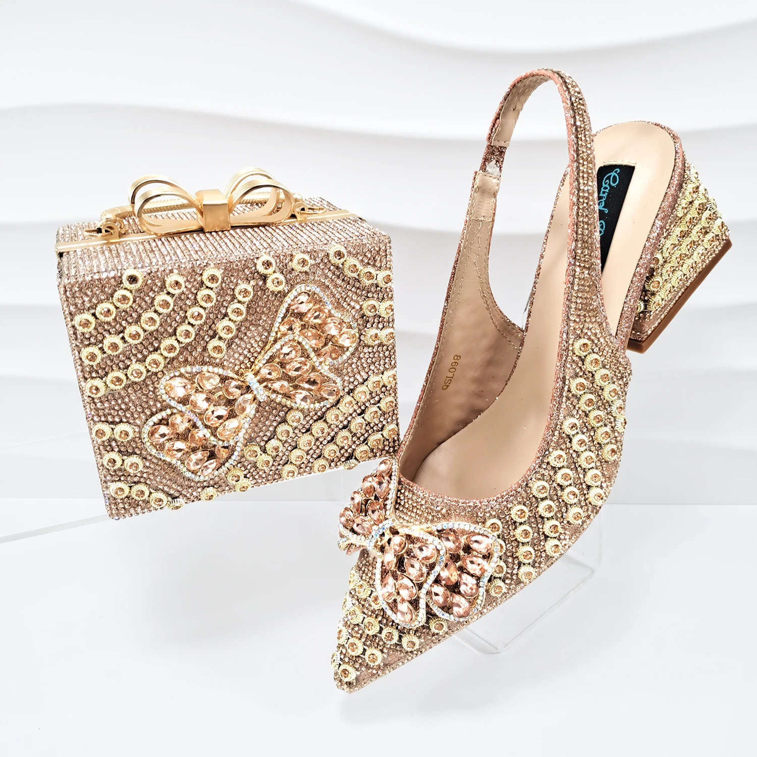 Doershow nice African Shoes And Bag Matching Set With GOLD Hot Selling Women Italian Shoes And Bag Set For Wedding  HKK1-17