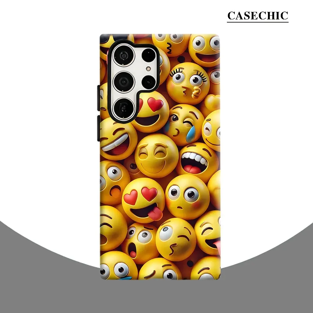 Emoji Sticker Phone Case for Samsung Galaxy S26 S25 Ultra S24 S23 Ultra Plus Shockproof Double layer tough Back Cover