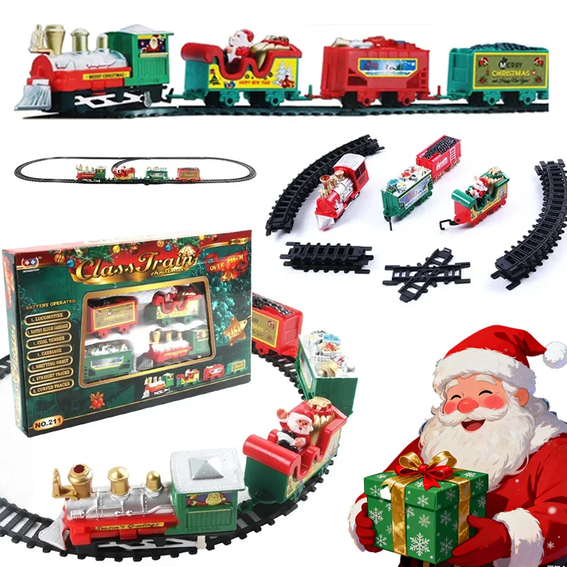 &In stock Electric Train Set Mini Santa Claus Rail Car Toy Creative Christmas Tree Decoration Train Education Toy Christmas Gift