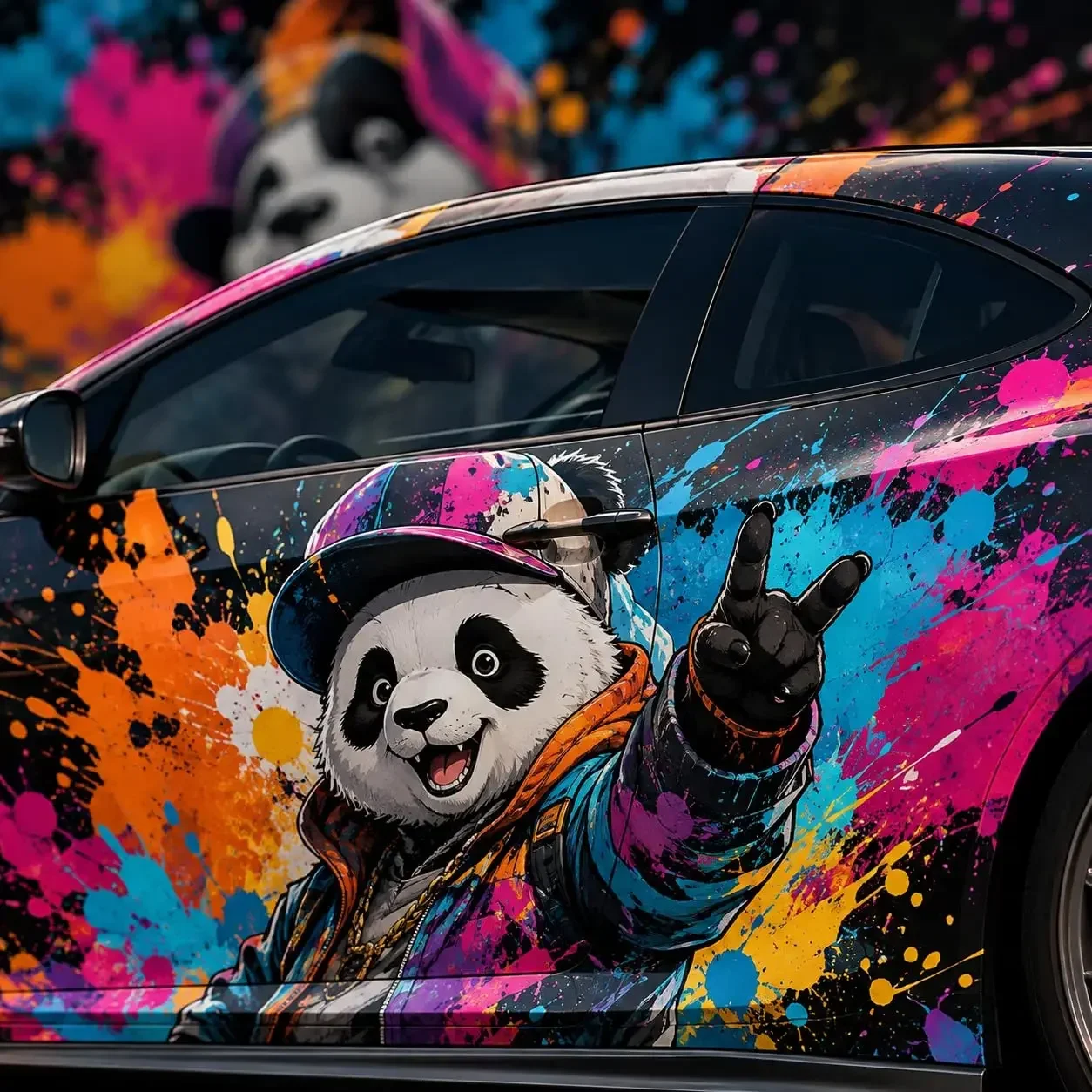 2pcs Hip-Hop Panda Graffiti Car Side Vinyl Wrap Decal Sticker