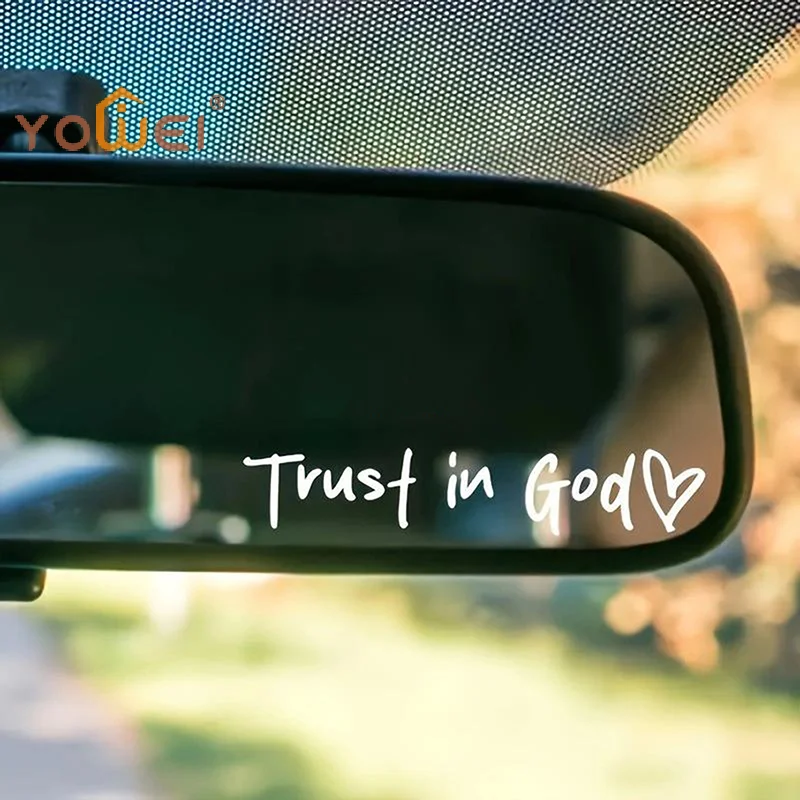 Latest 1Pcs Trust In  Heart Car Rear View Mirror Stickers Letter Stickers Waterproof Believe In  Sticker DIY Funny Decals MotorV
