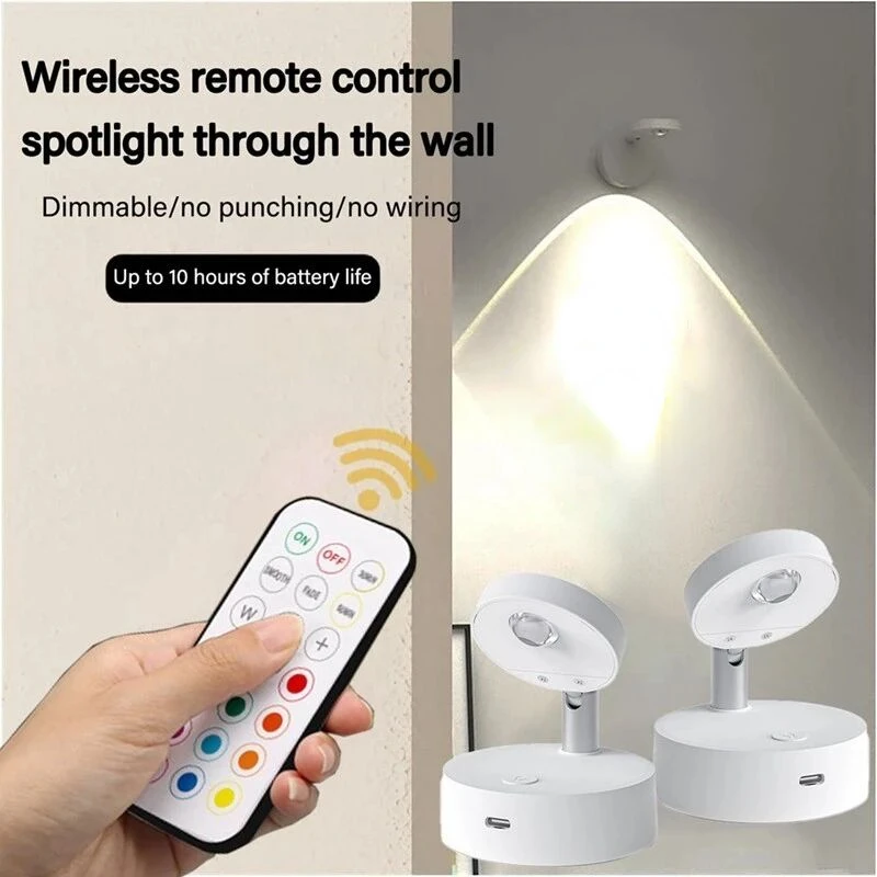 Wireless Led Spotlight USB Rechargeable Remote Control Wall Night Lamp for Room Bedroom  Cabinet Wardrobe 12-Colors Lights