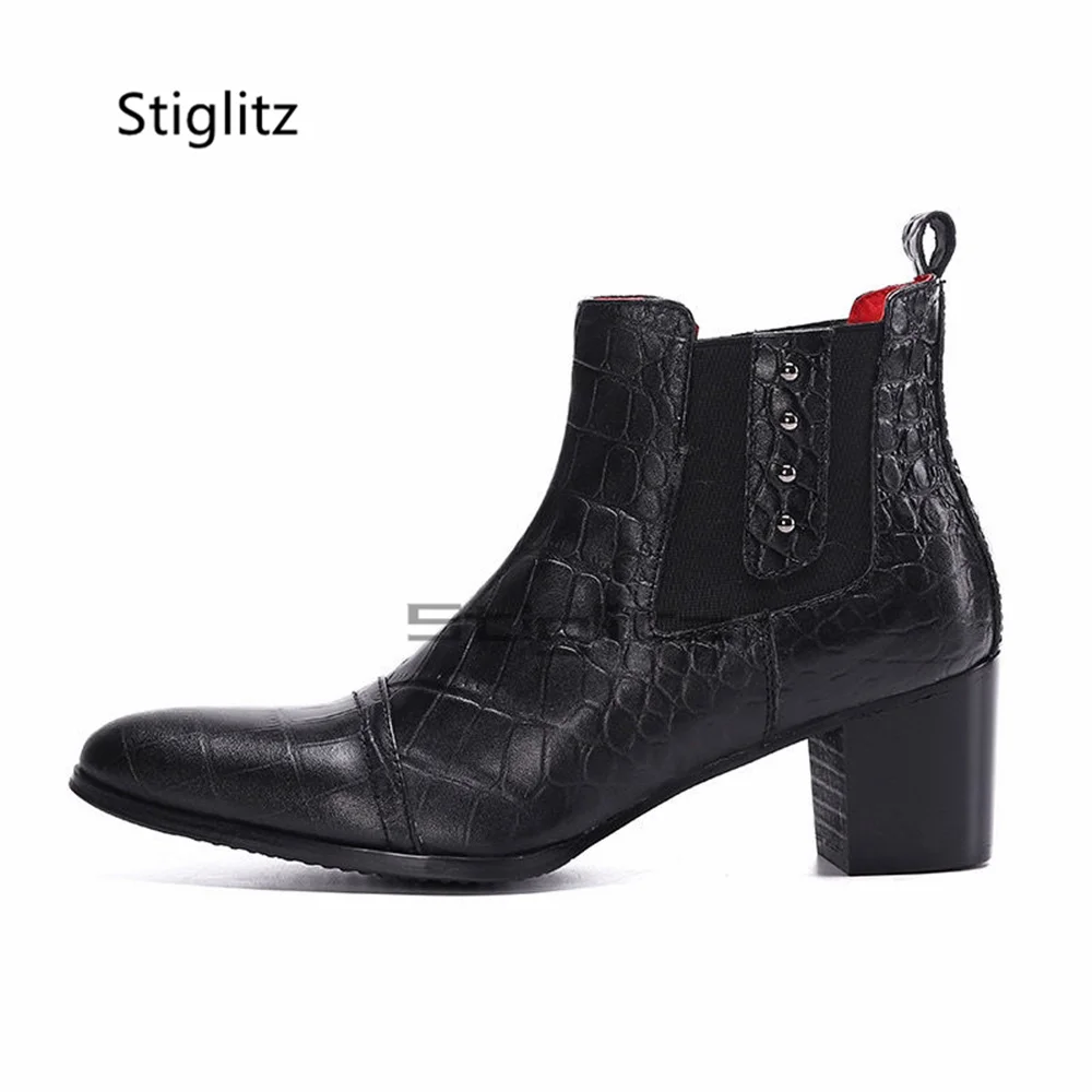 Retro-High-Heels-Stiefeletten für Herren, echtes Leder, spitze Zehen, Stretch-Stiefel, britische, stilvolle Business-Büroschuhe für Herren