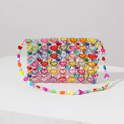 Summer Jelly Colorfull Purses and Handbags Luxury Designer Gift Beaded Mini Shoulder Bag Love Beaded Bag DIY Hand Woven Bag Gir