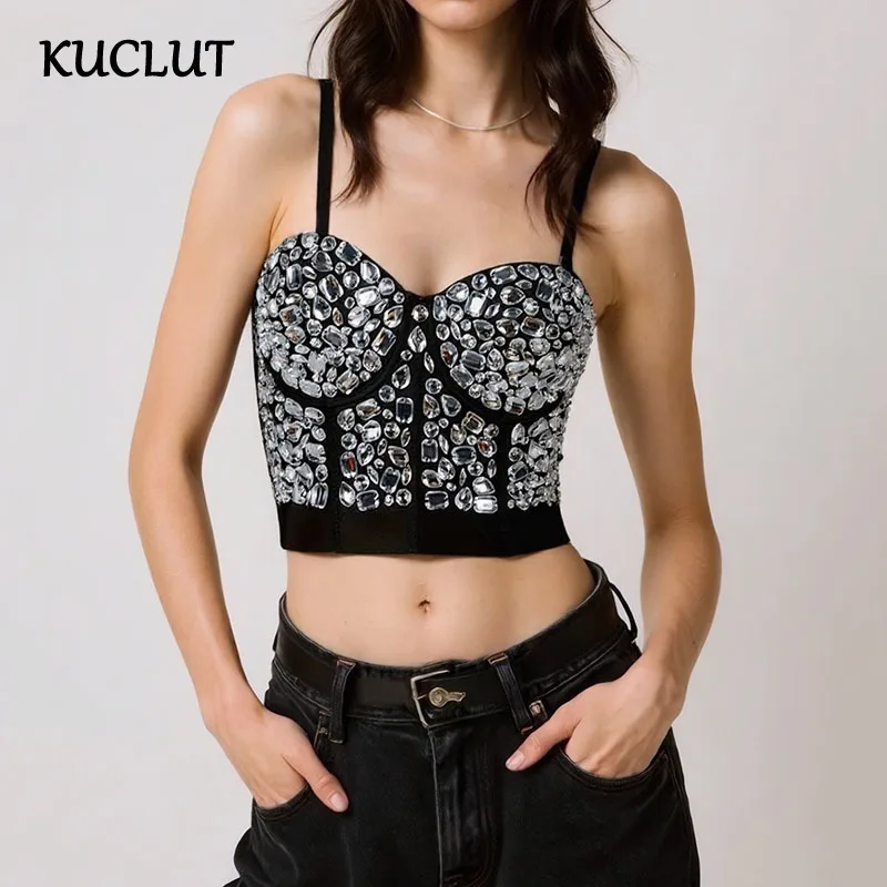 

KUCLUT Fashion Rhinestone Bra For Women Outwear Camisole Fishbone Party Beautiful Backless Vest Female Trendy New Items