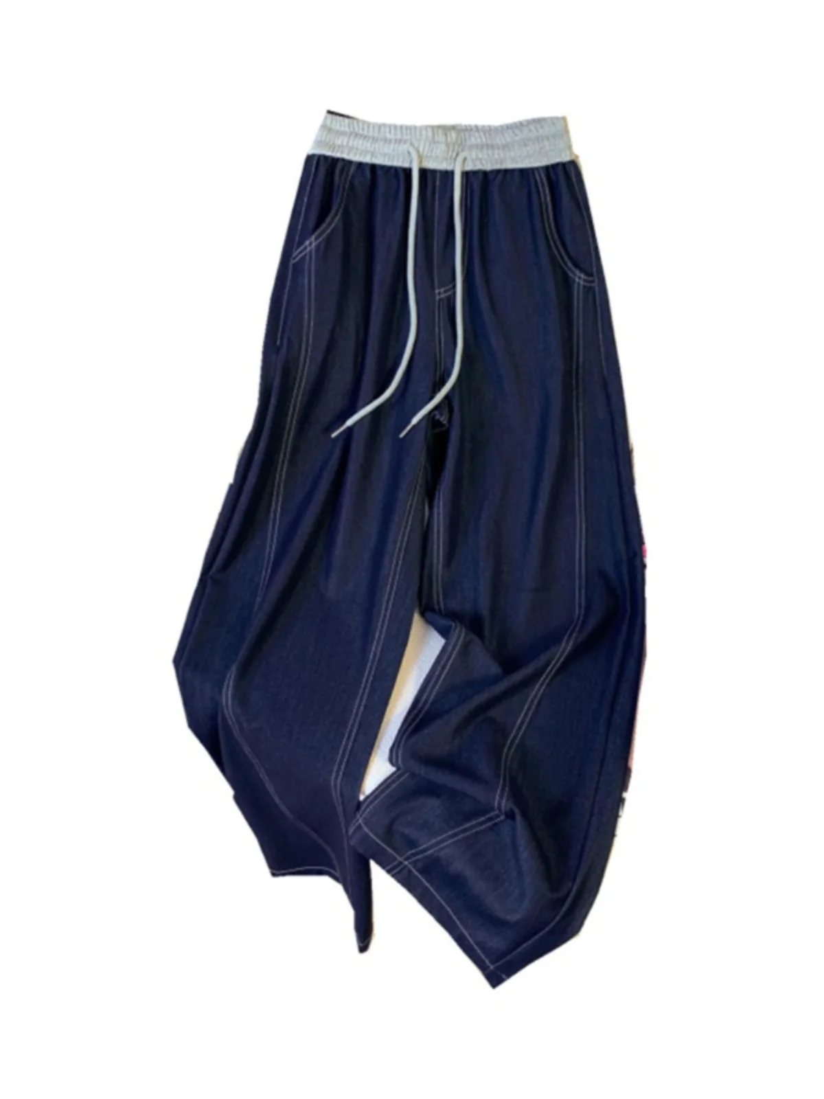 Retro Hong Kong Sle Gamba dritta Lyocell Denim Jeans Estate da donna Sottile elastico in vita Dstring Casual Pantaloni a gamba larga stretta