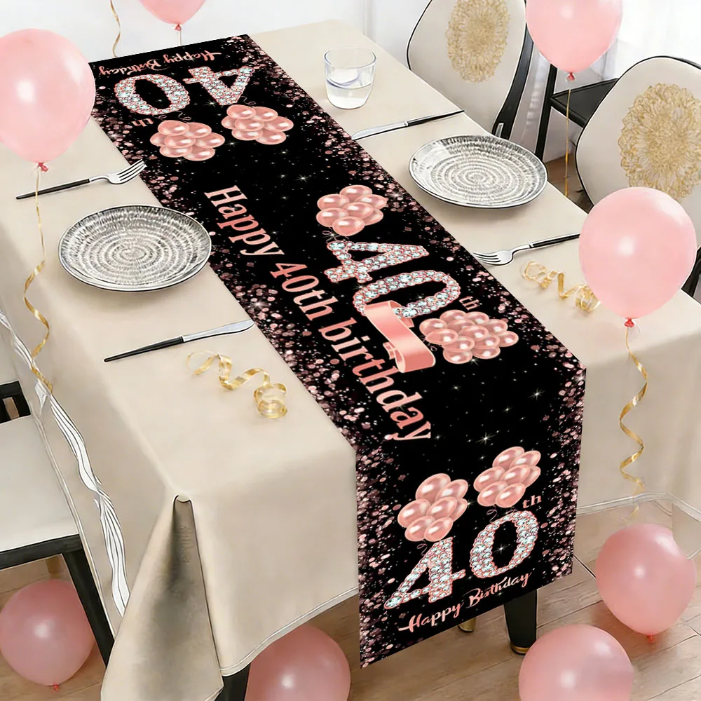 Rose Gold Verjaardagstafelloper Print Eettafel Decor Feestartikelen Indoor Banket Evenement Tafeldecoratie