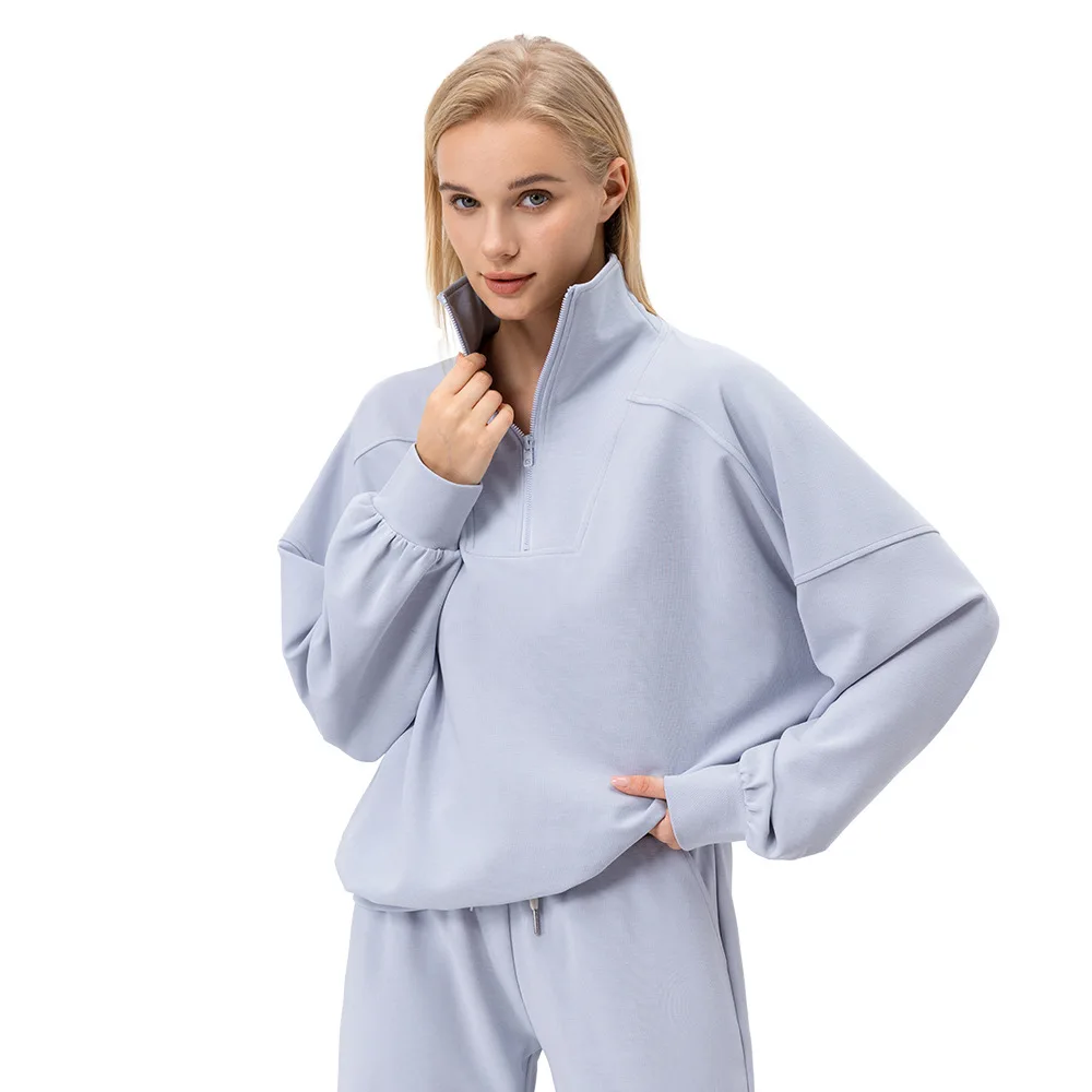 Europäische und amerikanische Herbst- und Wintersportarten mit halbem Reißverschluss, Fitness, langärmelig, lockere, lässige Outdoor-Pulloverjacke, großzügig