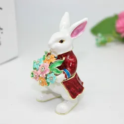 SHINNYGIFTS FashionProposal Rabbit Animal Trinket Box Hand Painted Craft Collectible Ring Organizer for Home Decor New Year Gift