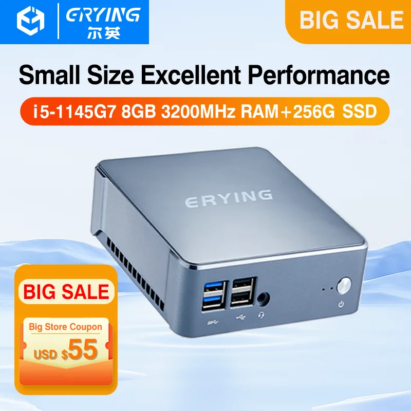 ERYING Mini PC i5-1145G7 MU05 + 8GB RAM + 256G NVME SSD Set For Windows 11 Gaming Desktop Computer