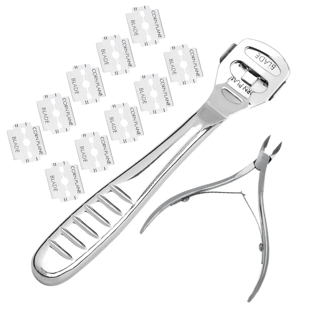 Foot Callus Shaver Heel Hard Skin Remover Hand Feet Pedicure Razor Tool Shavers Stainless Steel Handle 10 Blades Foot Care Tools