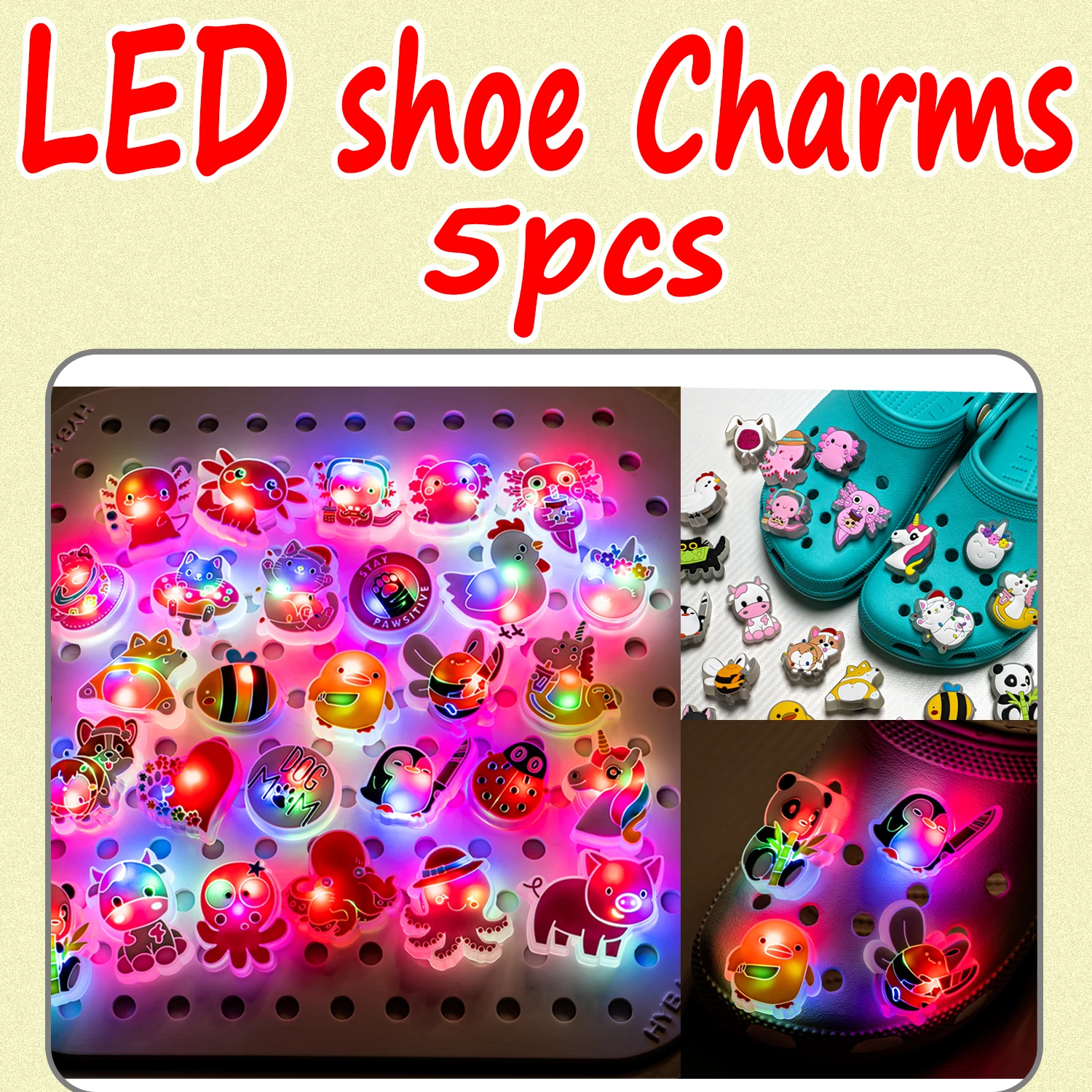 1/5 Stück LED Lustige Tiere Schuh Charms Ente Katze Pinguin Panda Biene Schuh Dekoration Zubehör Weihnachten Pin Clog für Kinder Geschenk