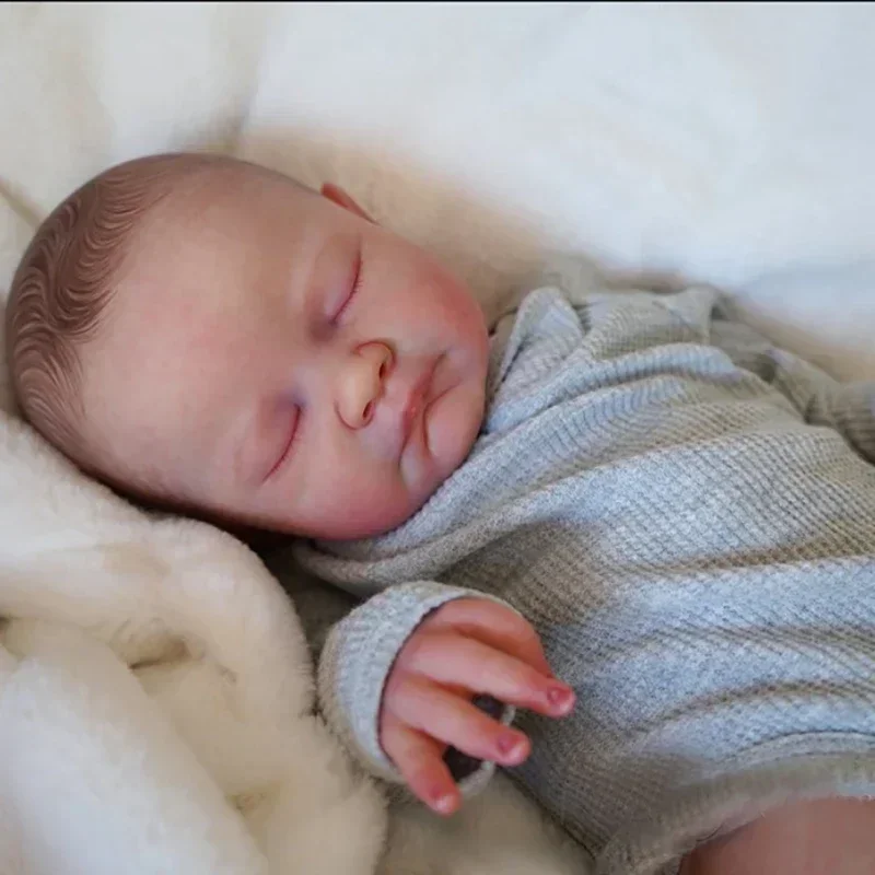 

50CM Cotton Body Sleeping Baby Doll August with Painted Hair Reborn Baby Doll Toy