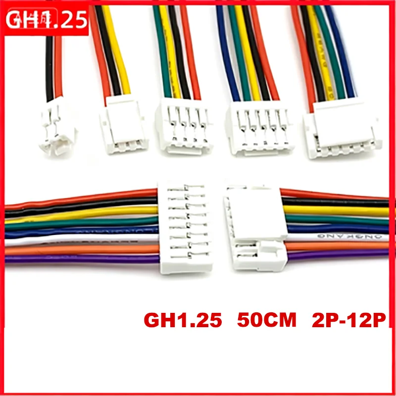 50CM 28 AWG 10 SETS 2P/3P/4P/5P/6 Pin JST GH Series 1.25 Female Double Connector with Wire GH1.25 1.25MM
