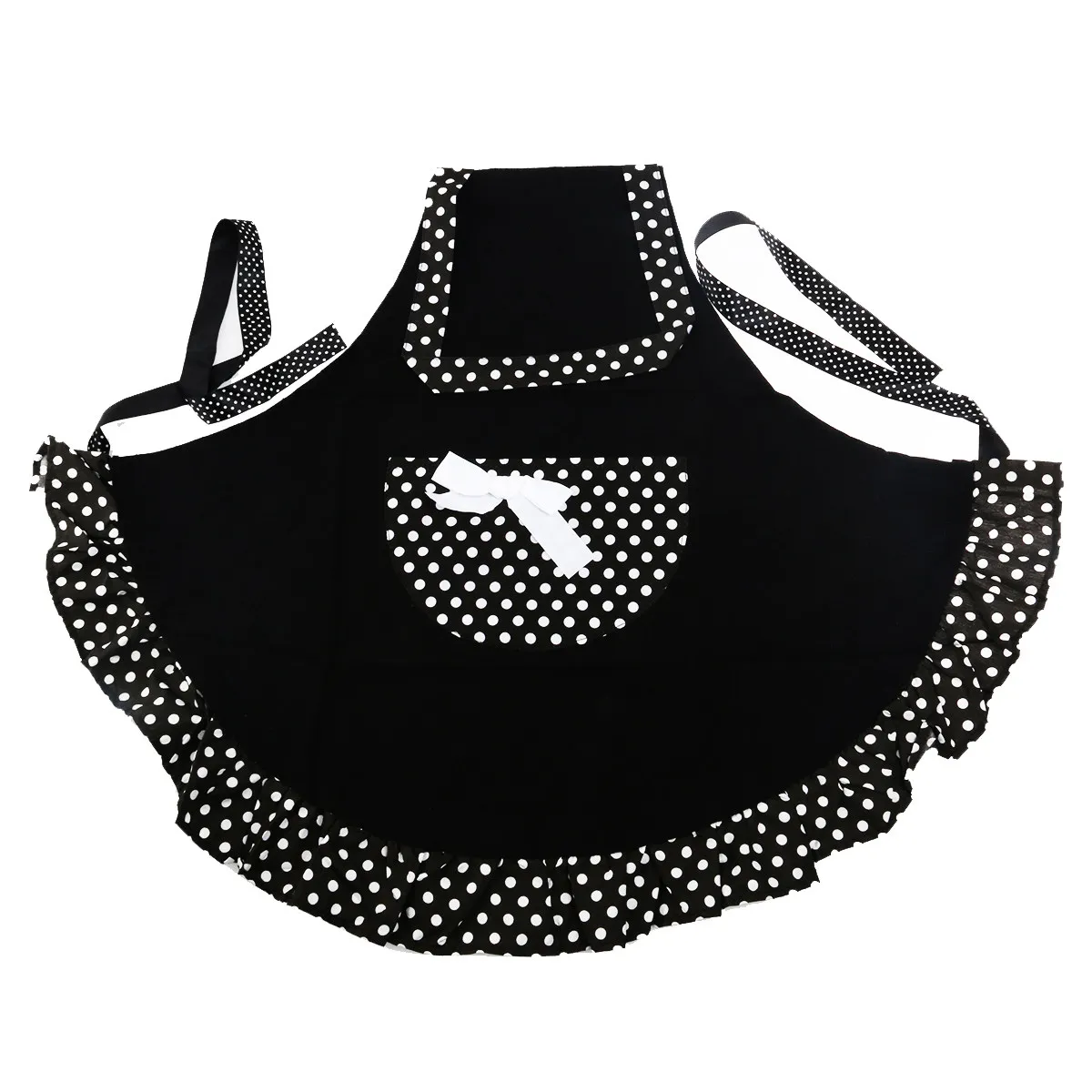 

Dots Pattern Canvas Apron Black Halter Neck Sleeveless Kitchen Work Apron with Heart Pocket for Cooking Baking Protection