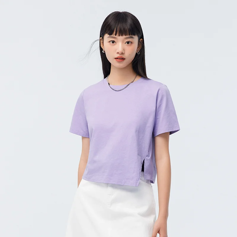 Semir Short-Sleeved T-Shirt Women Short Slit 2023 Summer New Simple Versatile Solid Color Quick-Drying Bottoming Shirt