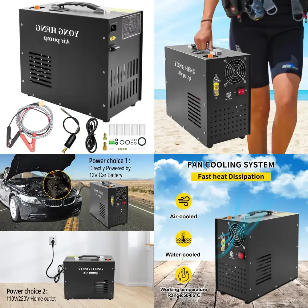 Compresor de Aire PCP YONGHENG de 4500 PSI para Pistolas de Aire Comprimido y Buceo - 300 Bar de Alta Presión con Adaptador de Corriente Integrado y Apagado Automático